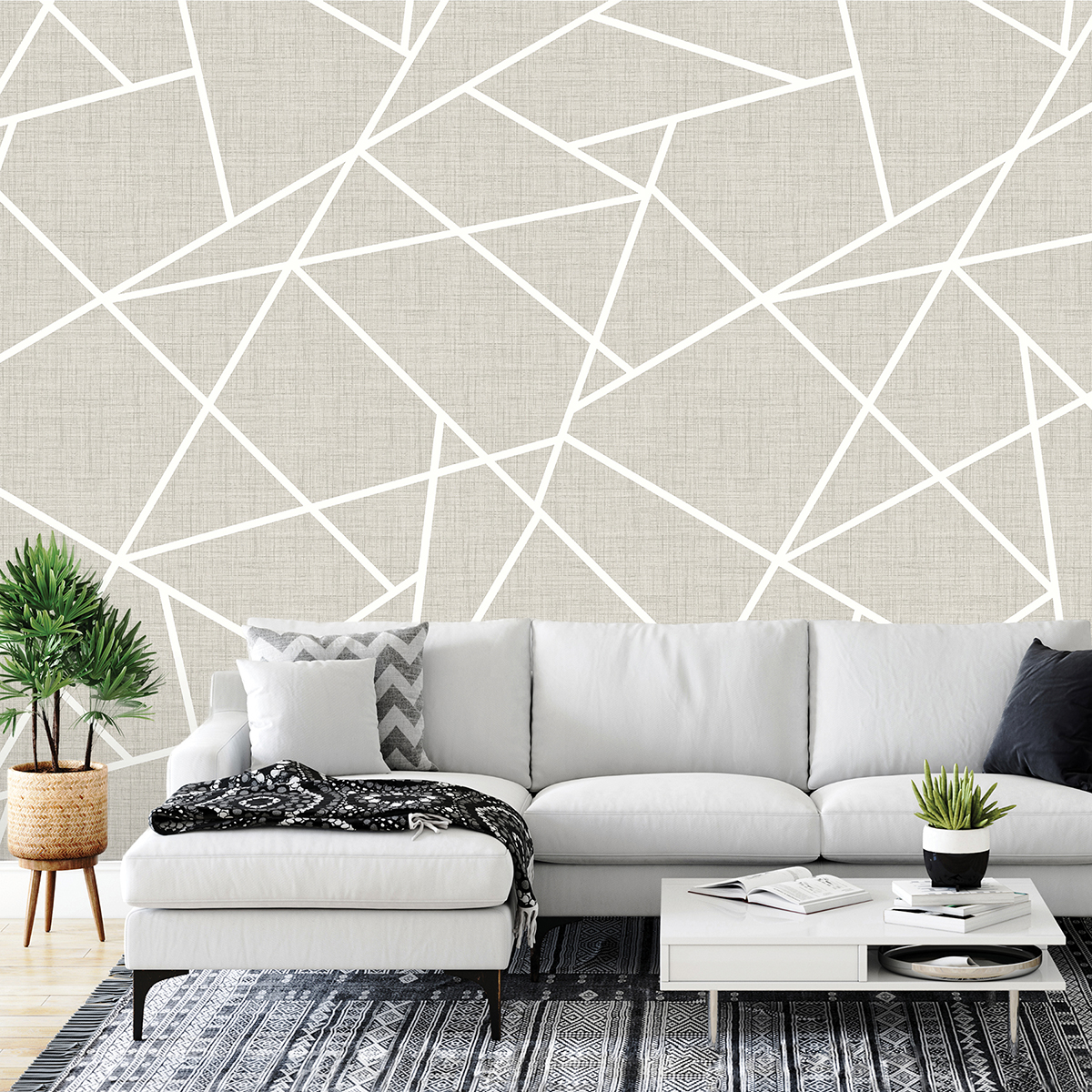 ASTM3915 Modern Lines White on Dove Grey Wall Mural by Katie Hunt