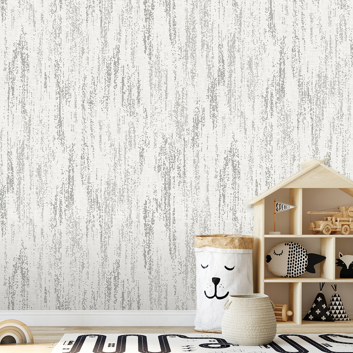 ASTM3916 Rainfall Dove Grey Wall Mural by Katie Hunt Remix Walls x