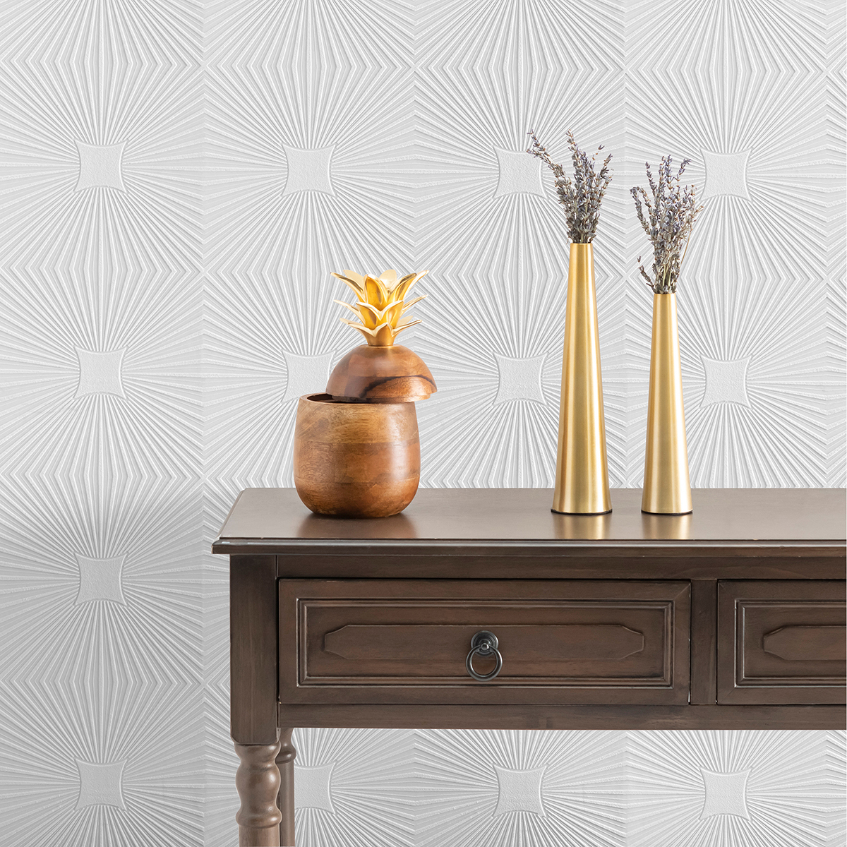 4000663917 Silvie White Tin Burst Paintable Wallpaper by Brewster