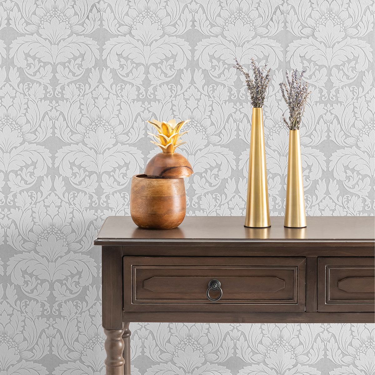 4000951351 Jan White Damask Paintable Wallpaper by Brewster
