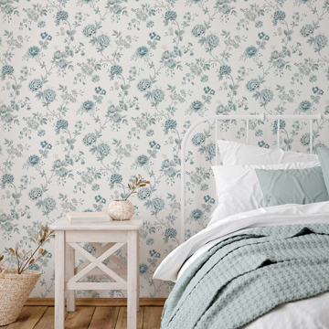 Show details for Chrysanthemum Teal Jacobean Wallpaper
