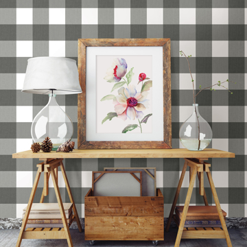 Show details for Amos Charcoal Gingham Wallpaper