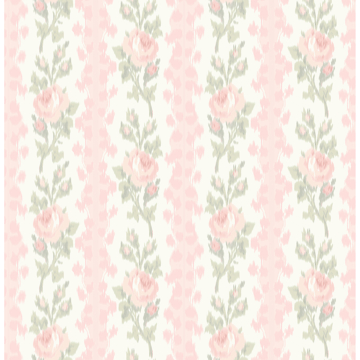 Picture of Blooming Heirloom Marie Pink Rose Stripe Wallpaper