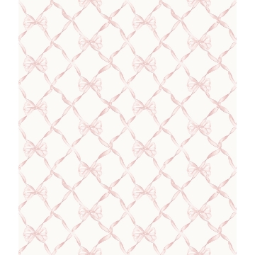 Picture of Baby Bow Light Pink Ribbon Trellis Wallpaper