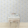 Picture of Blooming Heirloom Light Blue Rose Stripe Wallpaper