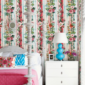 Picture of Delisa Red Floral Stripe Wallpaper