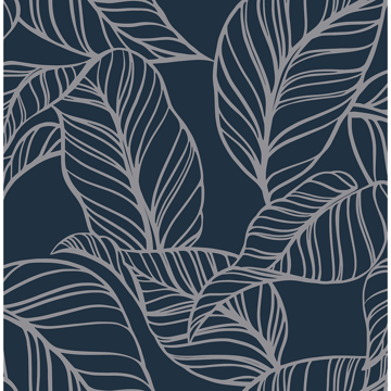 Picture of Kagan Blue Large Leaf Wallpaper