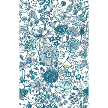 Picture of Daley Blue Line Floral Wallpaper