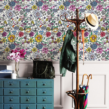 Picture of Daley Multicolor Line Floral Wallpaper