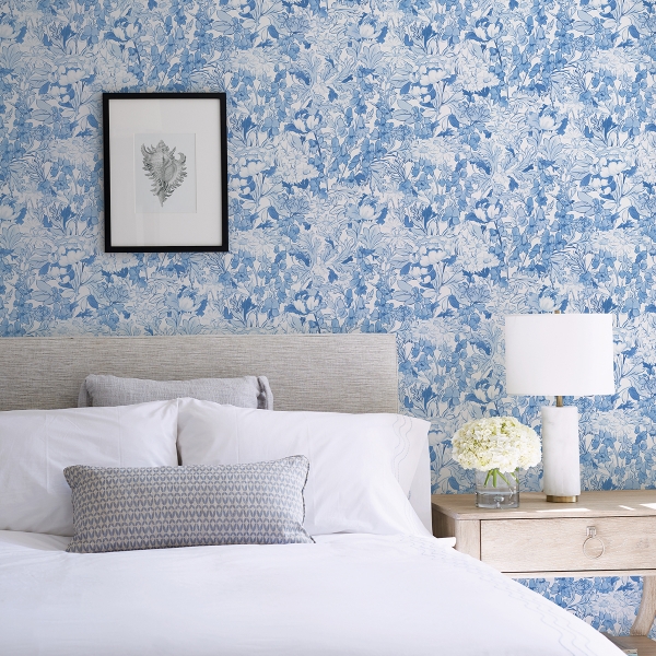 Picture of Blue Toile Foliage Peel and Stick Wallpaper