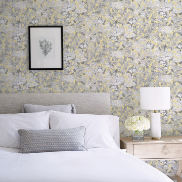 Picture of Yellow Toile Foliage Peel and Stick Wallpaper