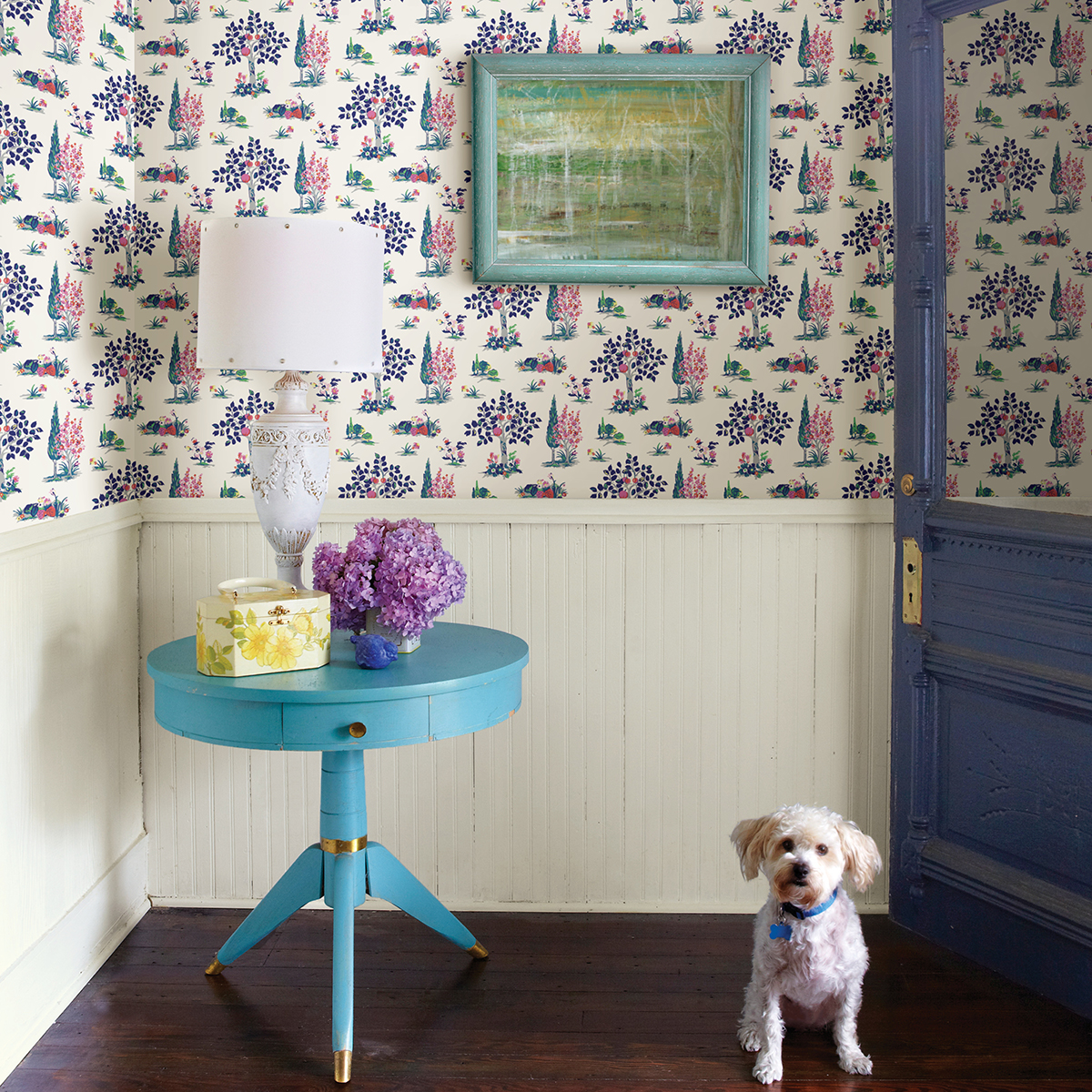 VBS4020 Blue Charming Grove Peel and Stick Wallpaper by Vera