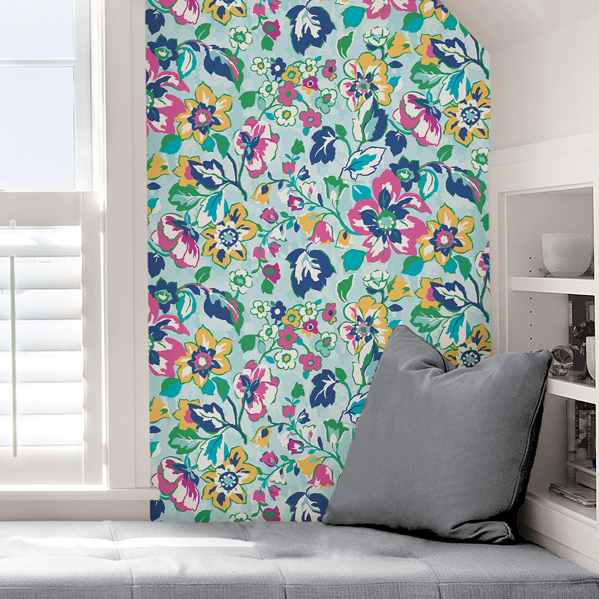 VBS4024 - Turquoise Sunny Garden Peel and Stick Wallpaper - by Vera