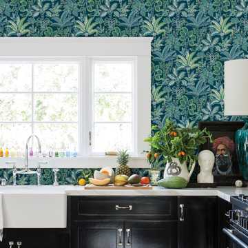 Show details for Teal Kapok Peel and Stick Wallpaper