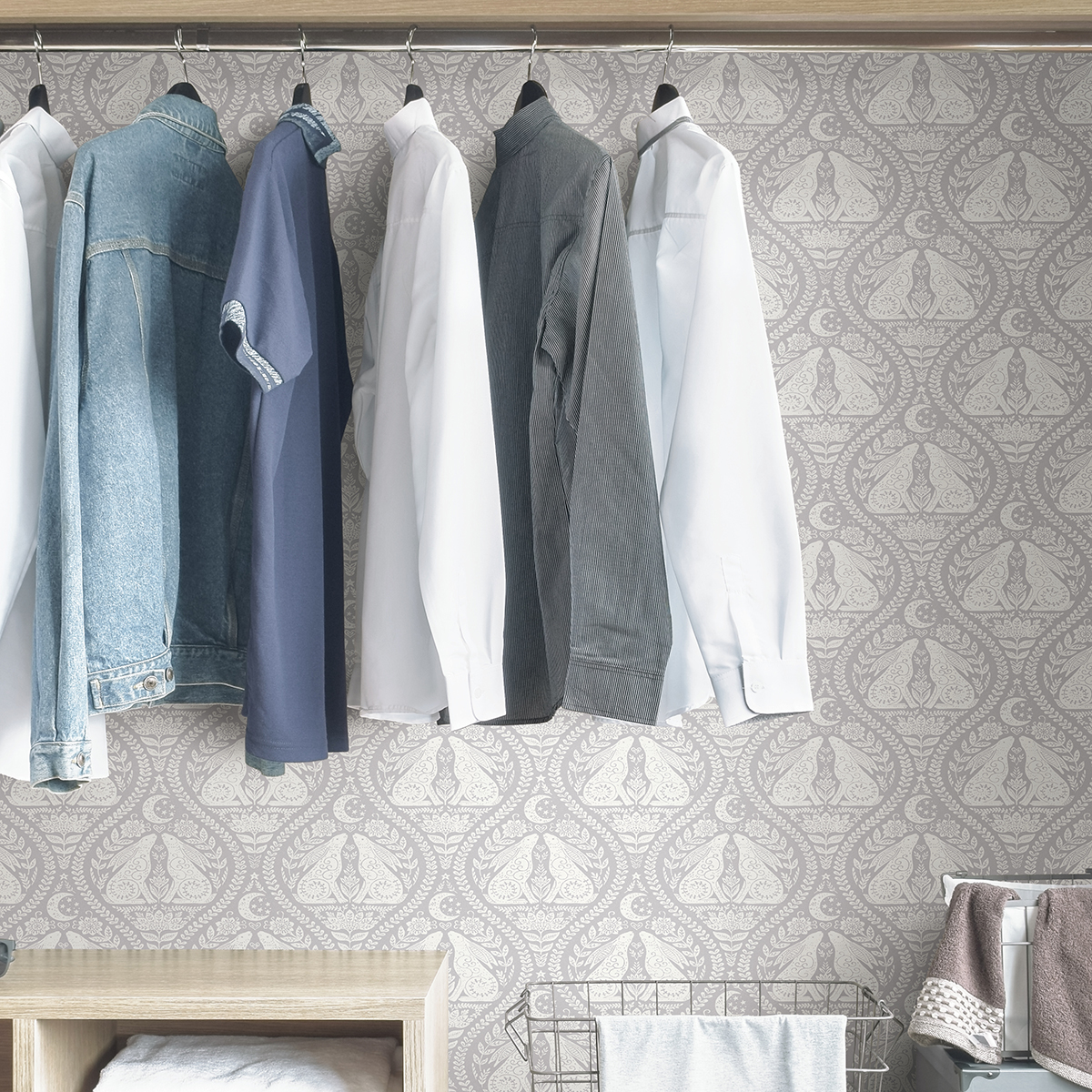 NUS4009 Grey Moon Rabbit Peel and Stick Wallpaper by NuWallpaper