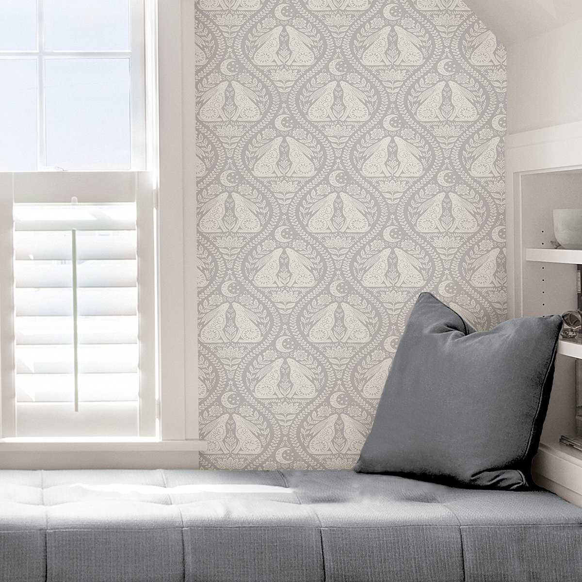 NUS4009 - Grey Moon Rabbit Peel and Stick Wallpaper - by NuWallpaper