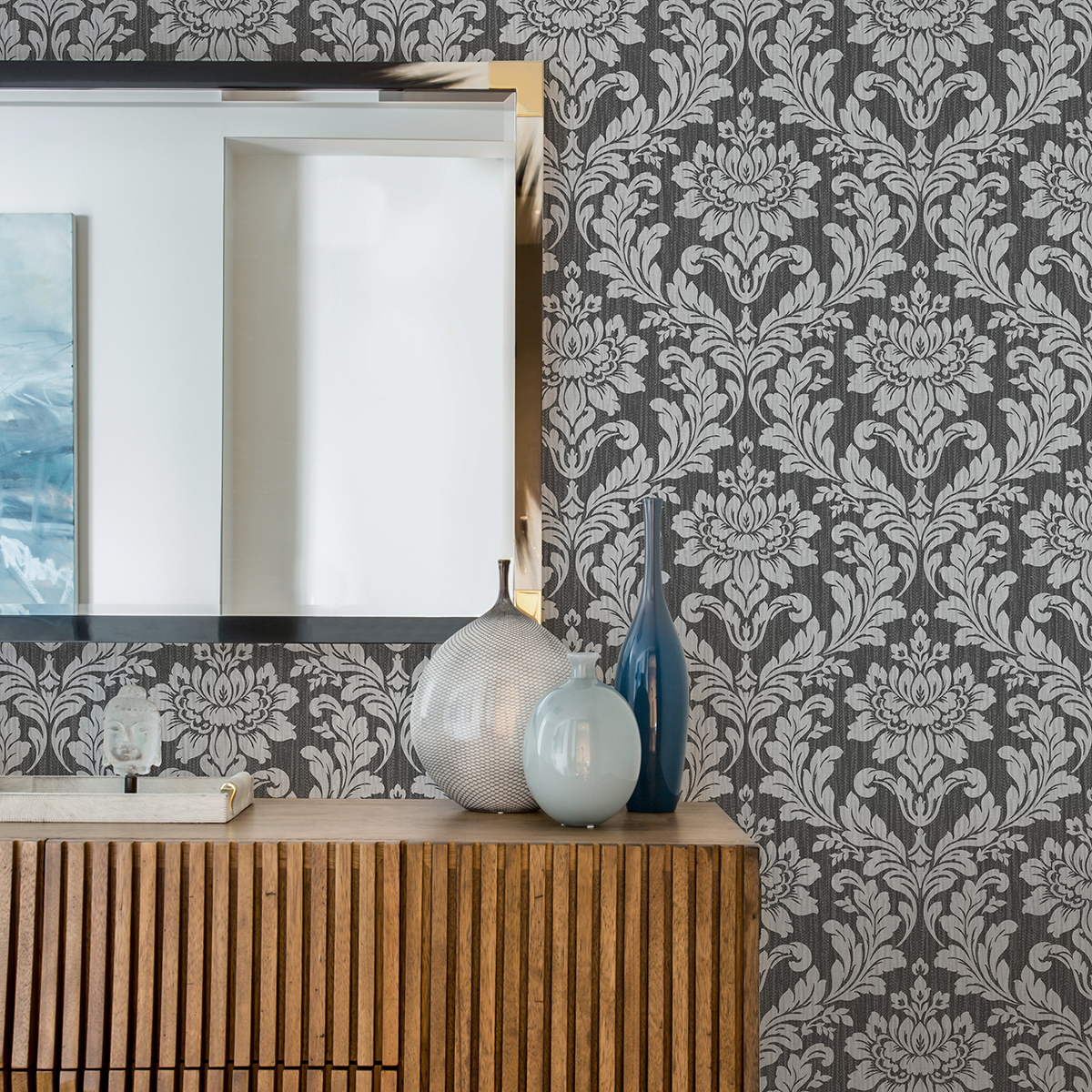 402582517 Galois Silver Damask Wallpaper by Advantage
