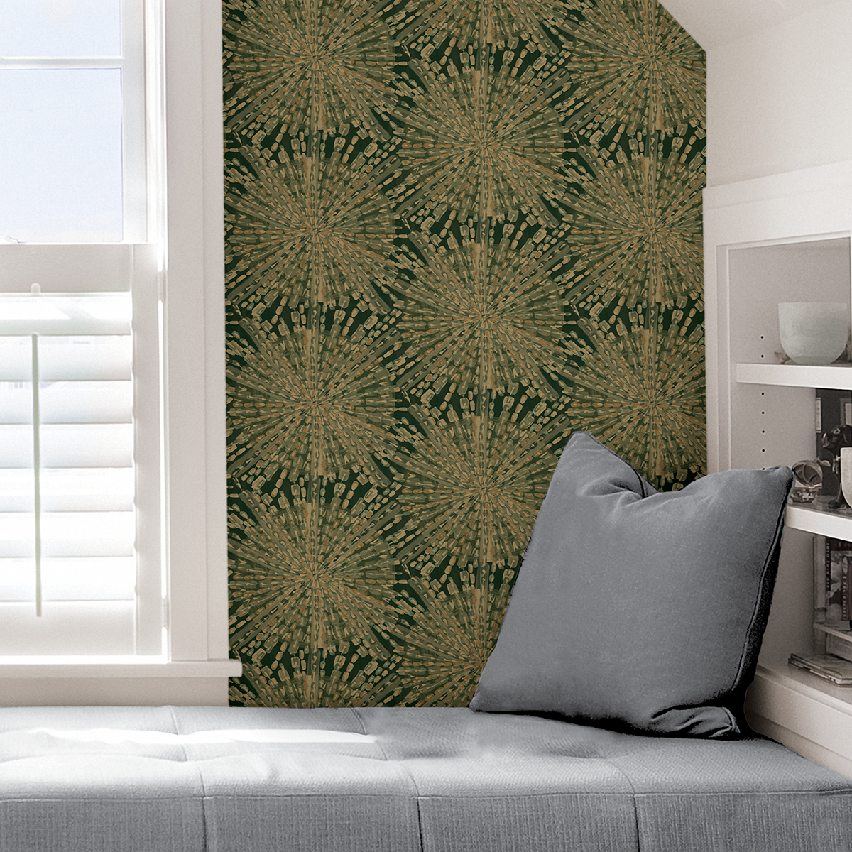 LLS4120 - Emerald Green Sunburst Peel and Stick Wallpaper - by Lili