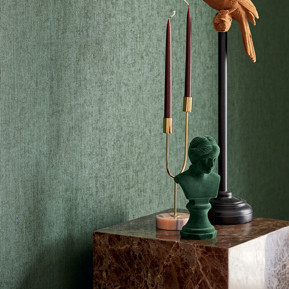 307322 Leonardo Dark Green Flock Stripe Wallpaper by Eijffinger