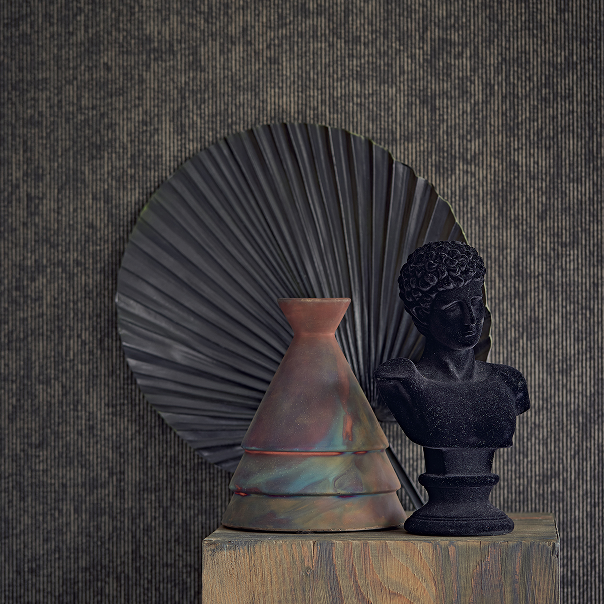 307323 Leonardo Charcoal Flock Stripe Wallpaper by Eijffinger