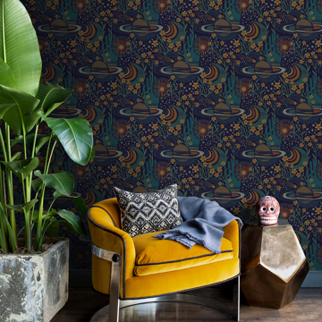 Show details for Navy Ethereal Cosmos Peel and Stick Wallpaper