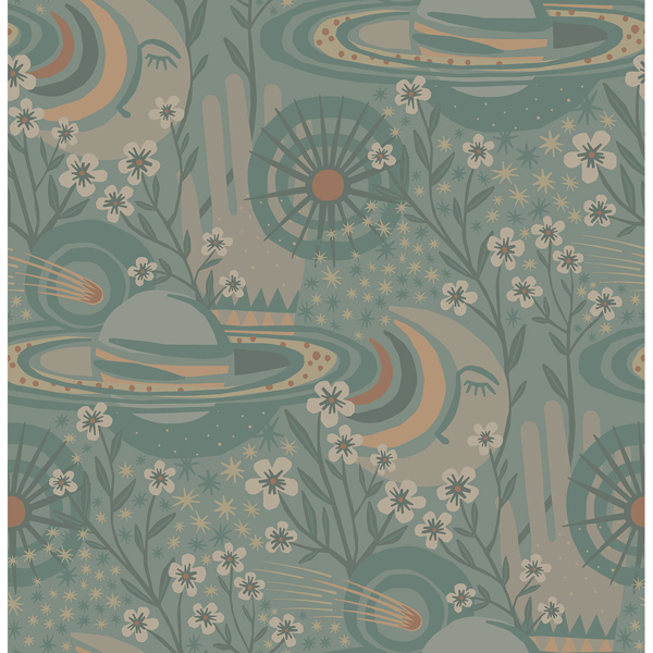 Picture of Teal Ethereal Cosmos Peel and Stick Wallpaper