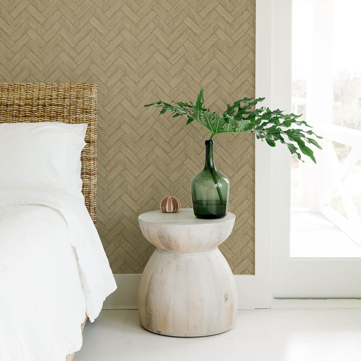 3122-10105 - Kaliko Neutral Wood Herringbone Wallpaper - by Chesapeake