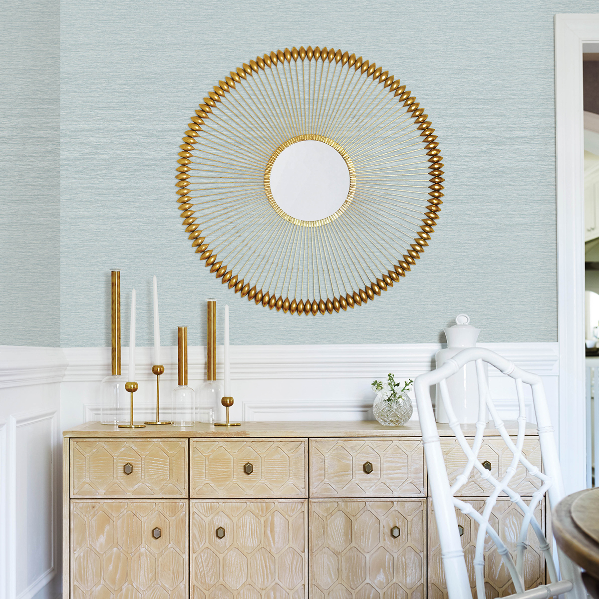 312210202 Gump Light Blue Faux Grasscloth Wallpaper by Chesapeake