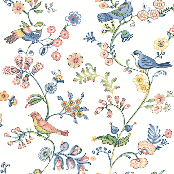 3122-10801 - Jinjur Multicolor Bird Trail Wallpaper - by Chesapeake