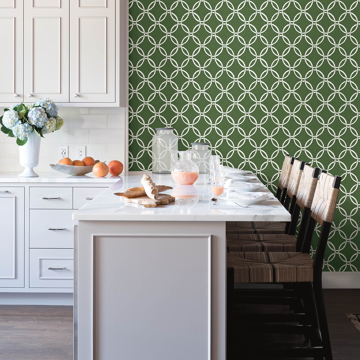 Show details for Quelala Green Ring Ogee Wallpaper