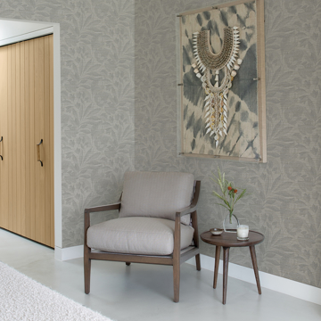 Show details for Lei Silver Etched Leaves Wallpaper