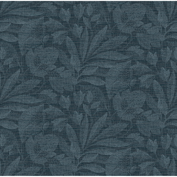 Picture of Lei Navy Etched Leaves Wallpaper