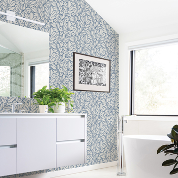 Show details for Coraline Blue Leaf Wallpaper