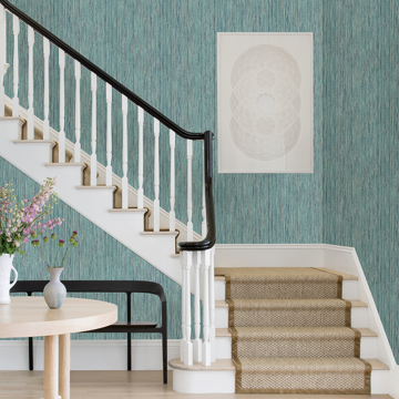 Show details for Justina Teal Faux Grasscloth Wallpaper