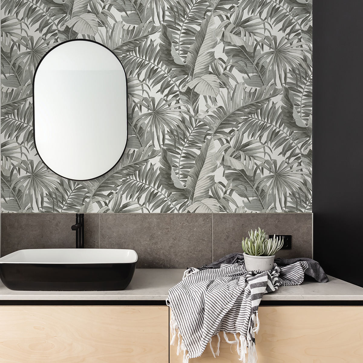 NUS4166 Black & White Maui Peel and Stick Wallpaper by NuWallpaper
