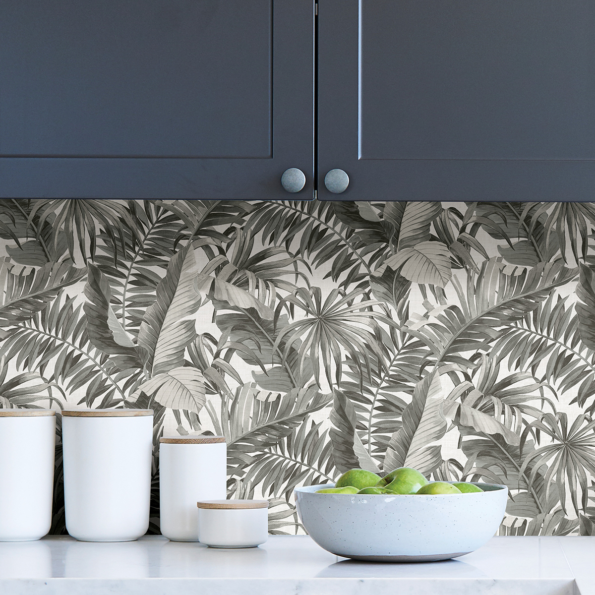 NUS4166 - Black & White Maui Peel and Stick Wallpaper - by NuWallpaper