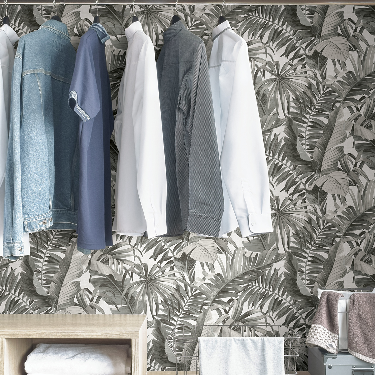 NUS4166 Black & White Maui Peel and Stick Wallpaper by NuWallpaper