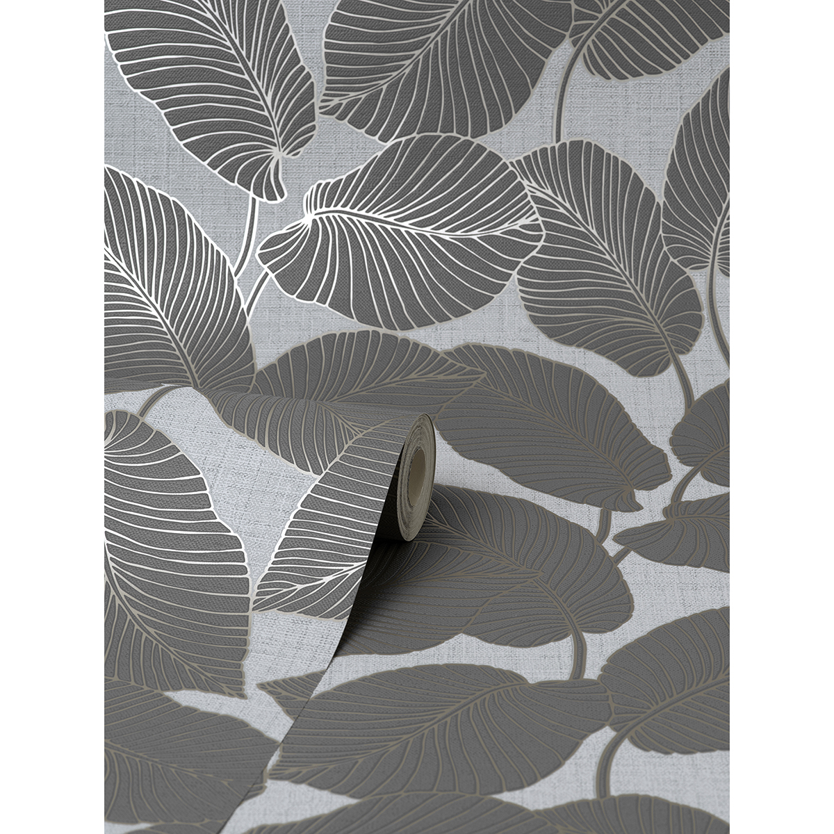 FD42819 Larson Grey Leaf Wallpaper by Fine Decor
