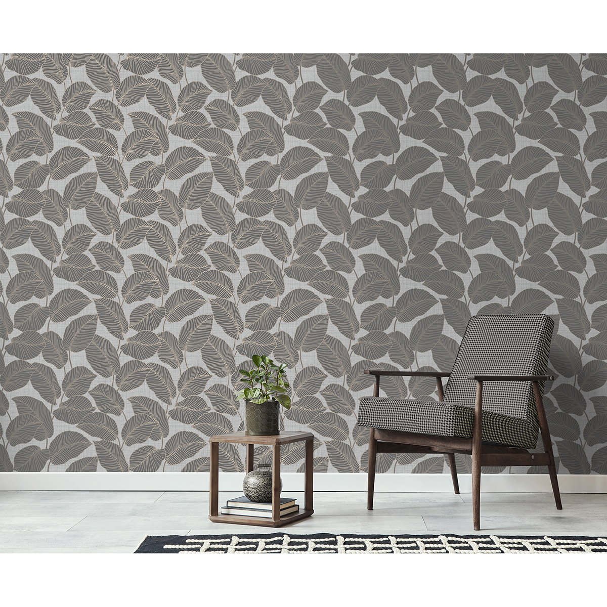 FD42819 Larson Grey Leaf Wallpaper by Fine Decor