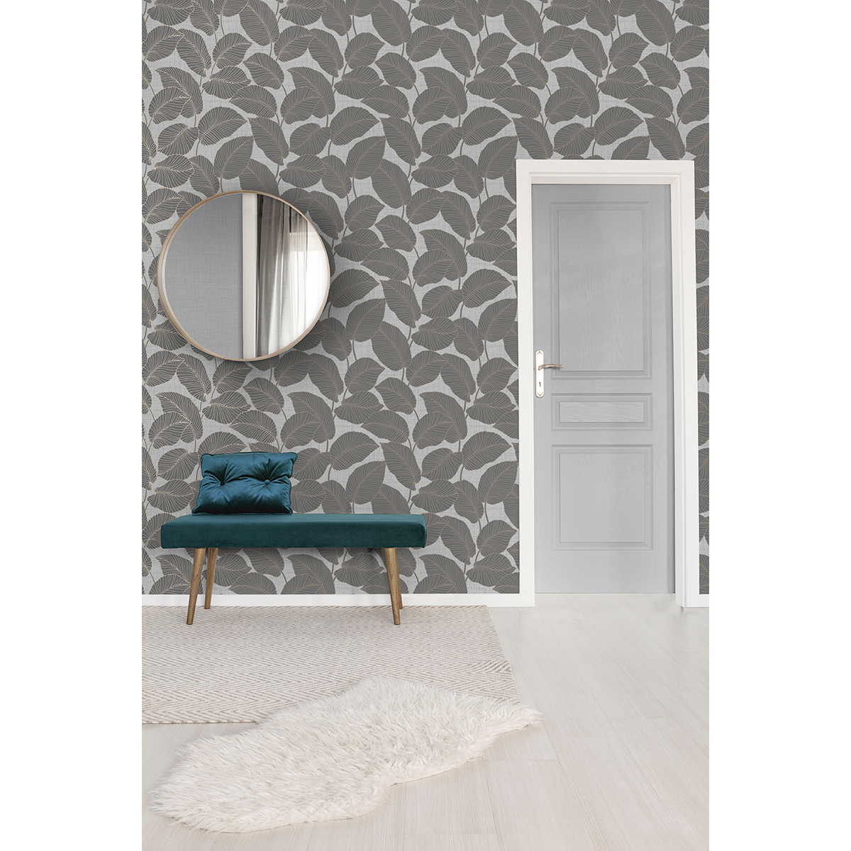 FD42819 Larson Grey Leaf Wallpaper by Fine Decor