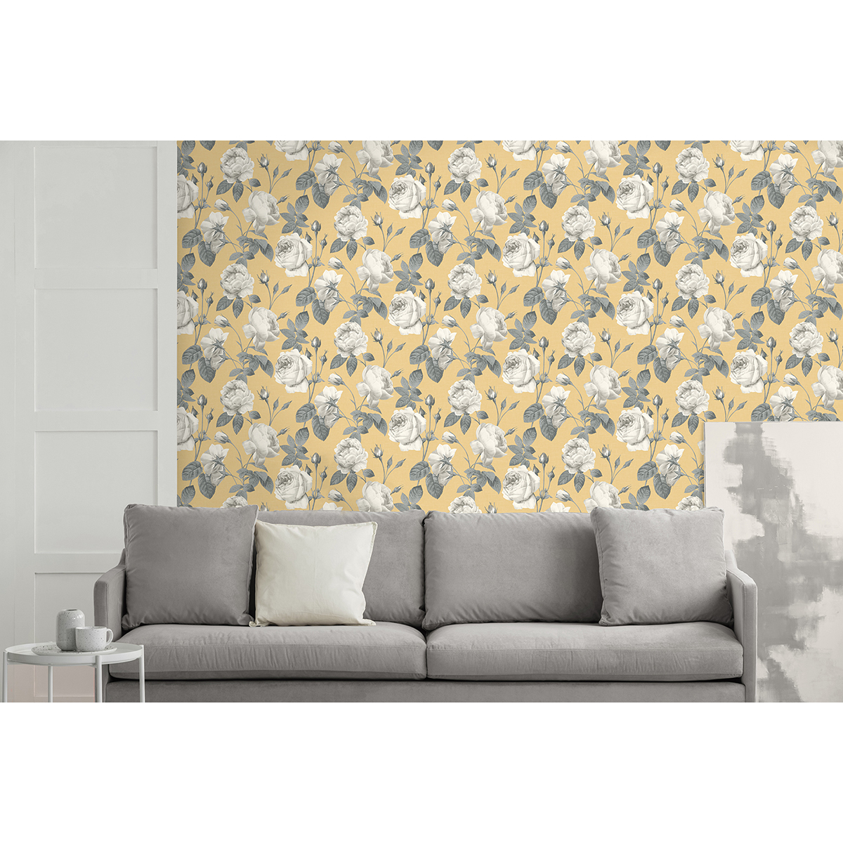 M1646 Eden Mustard Floral Wallpaper by Fine Decor