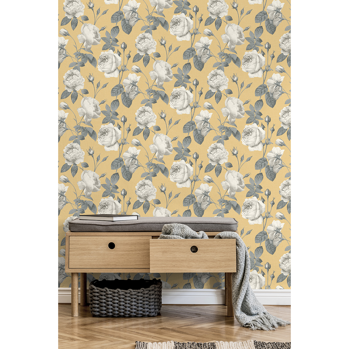 M1646 Eden Mustard Floral Wallpaper by Fine Decor