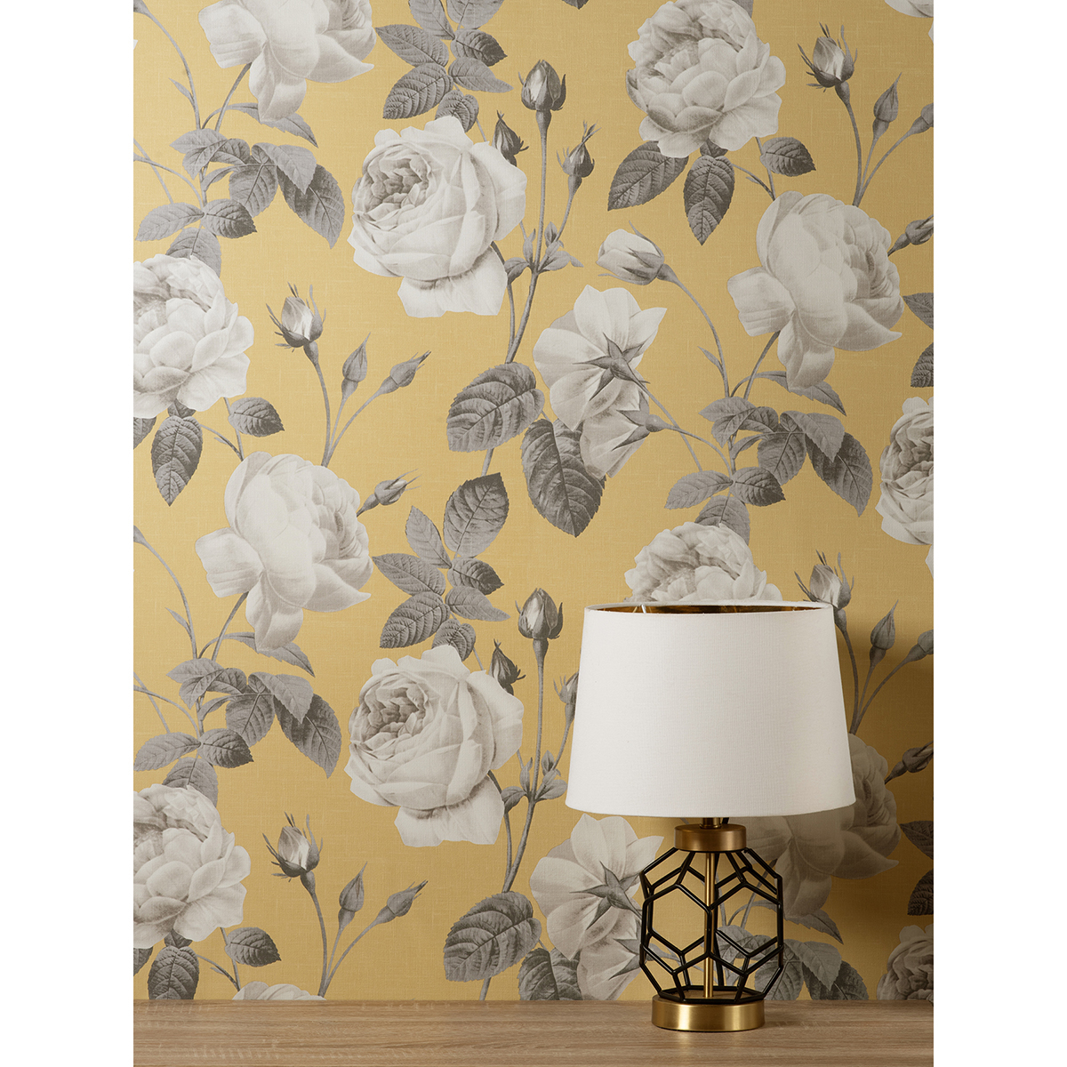 M1646 Eden Mustard Floral Wallpaper by Fine Decor