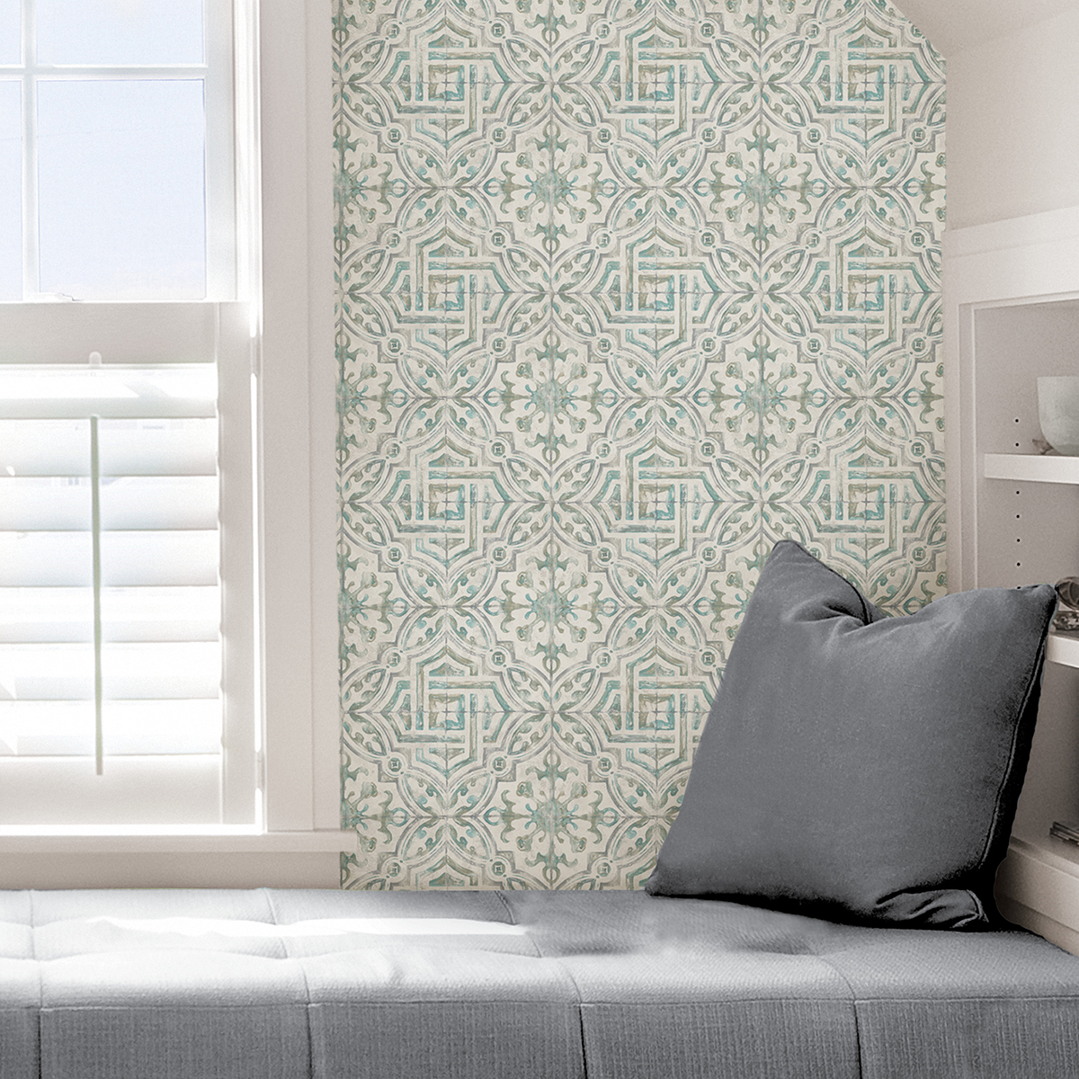 NUS4395 - Teal and Grey Landondale Peel and Stick Wallpaper - by