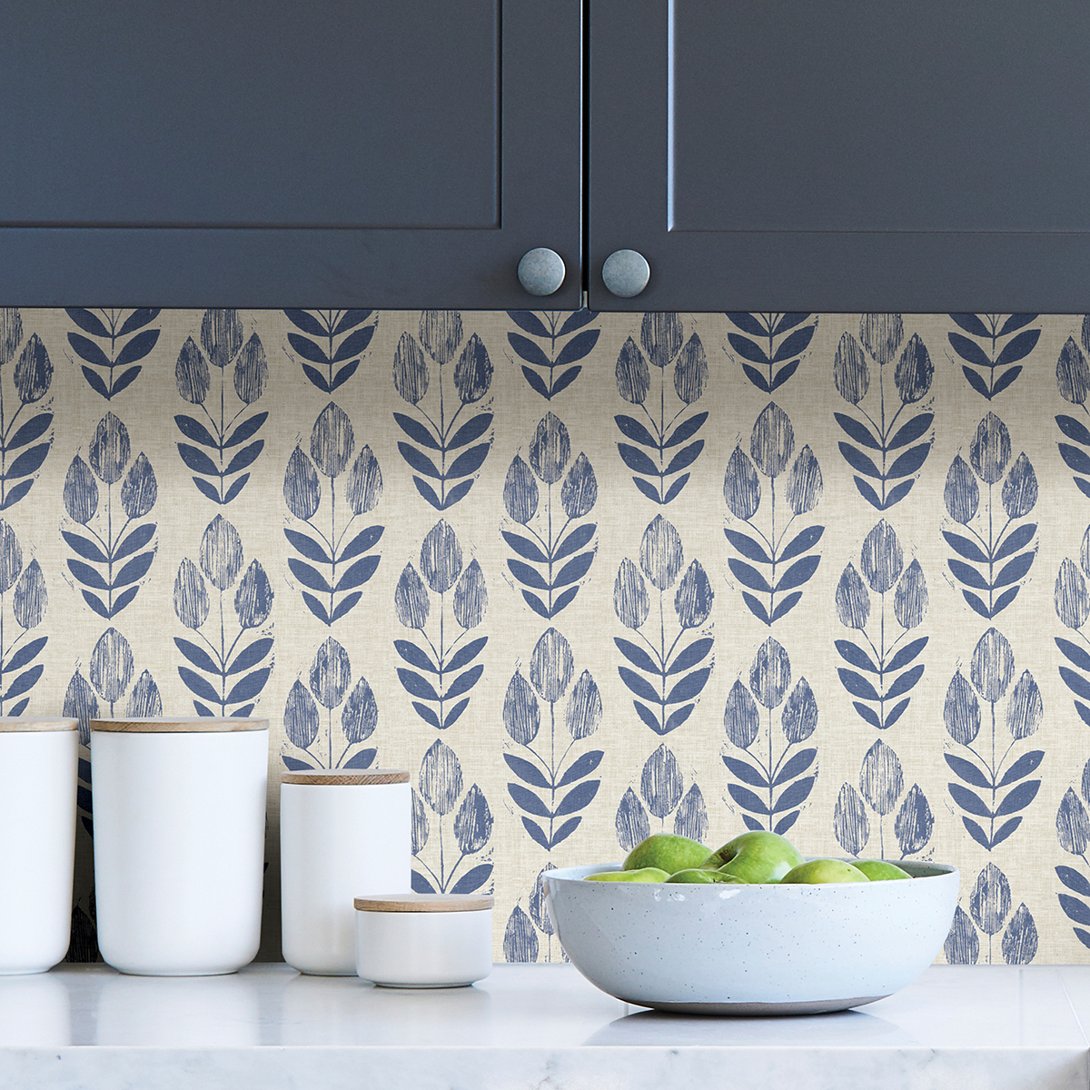 NUS4288 - Blue Folk Tulip Peel and Stick Wallpaper - by NuWallpaper