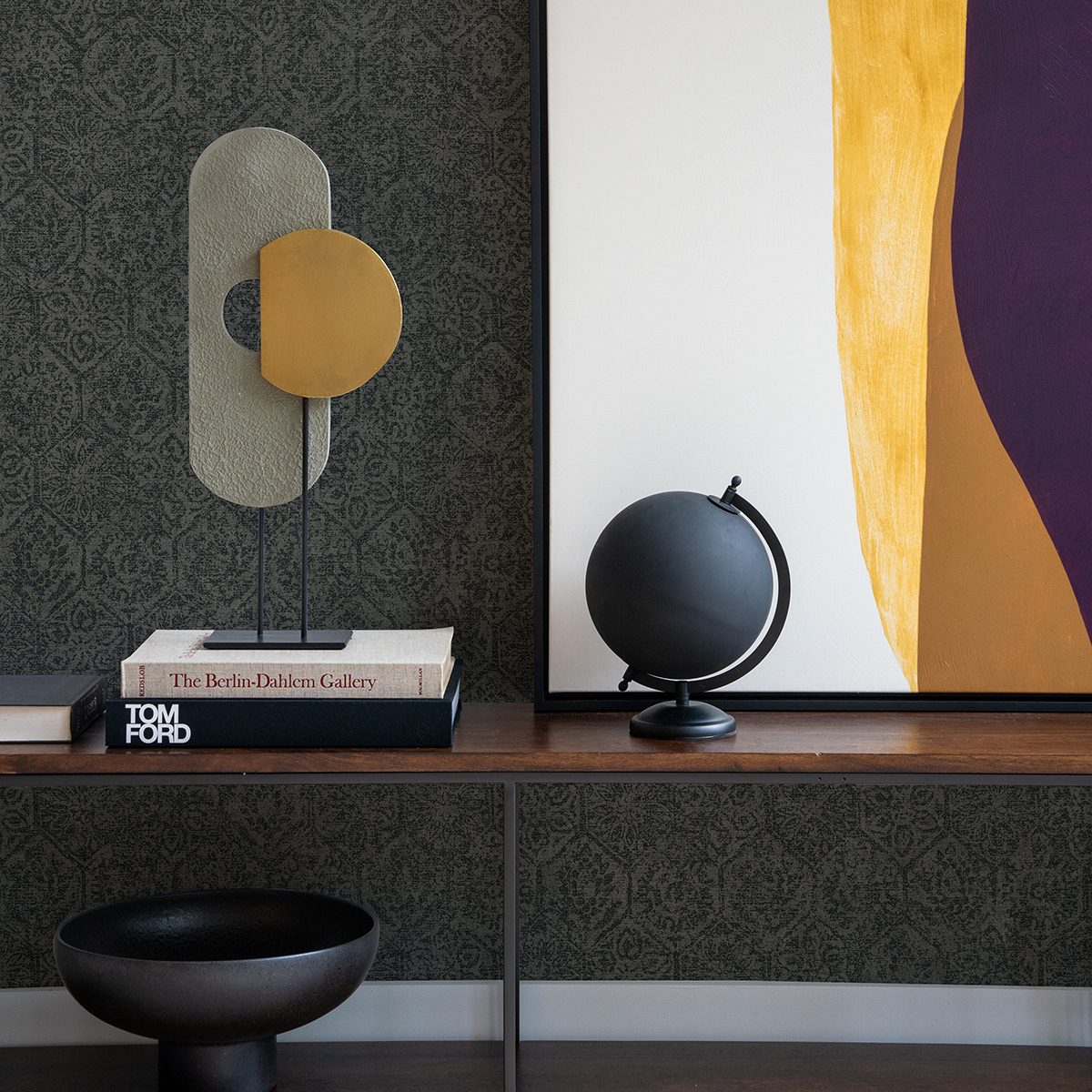 4044380223 Edsel Charcoal Geometric Wallpaper by Advantage