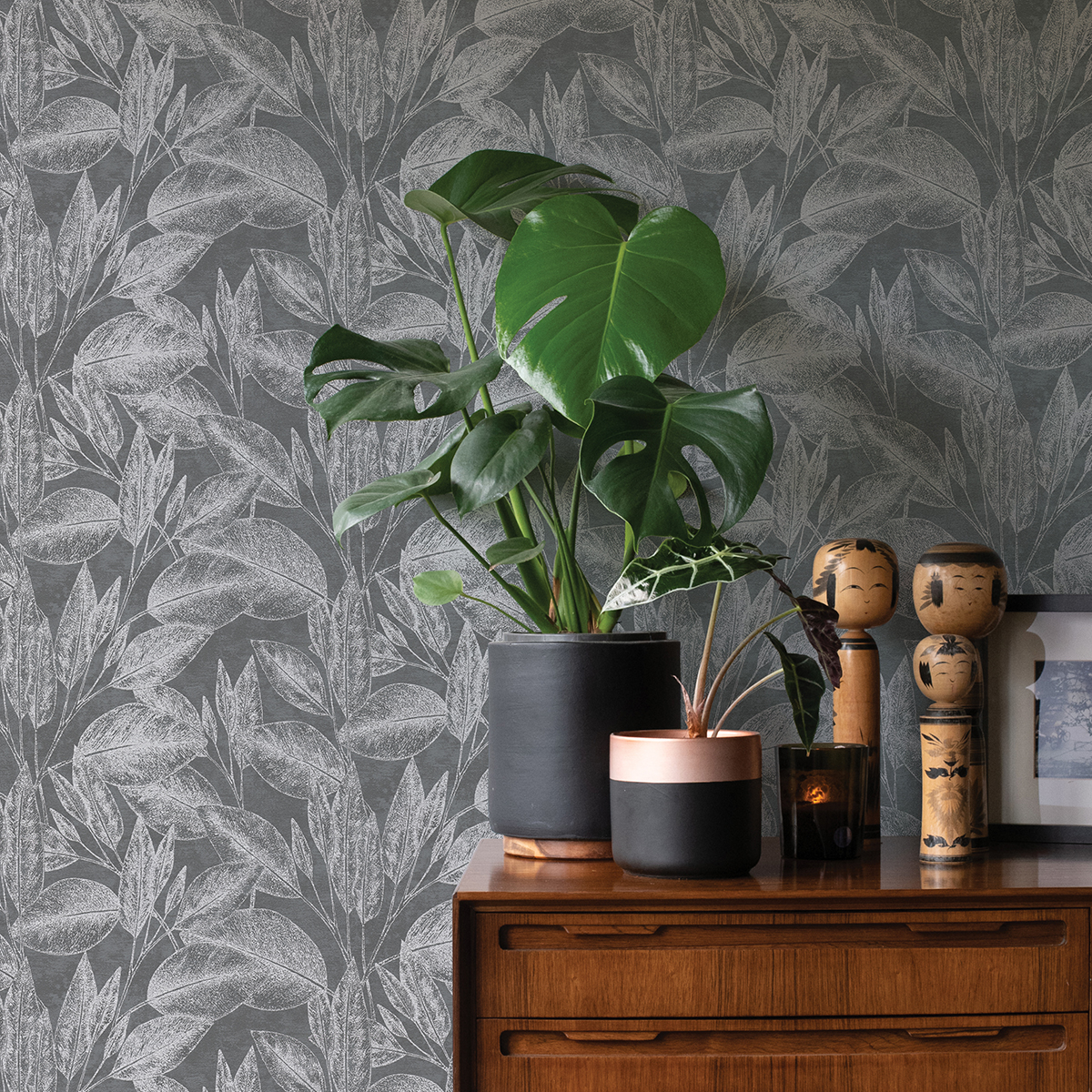 4035378364 Suki Grey Leaves Wallpaper by Advantage