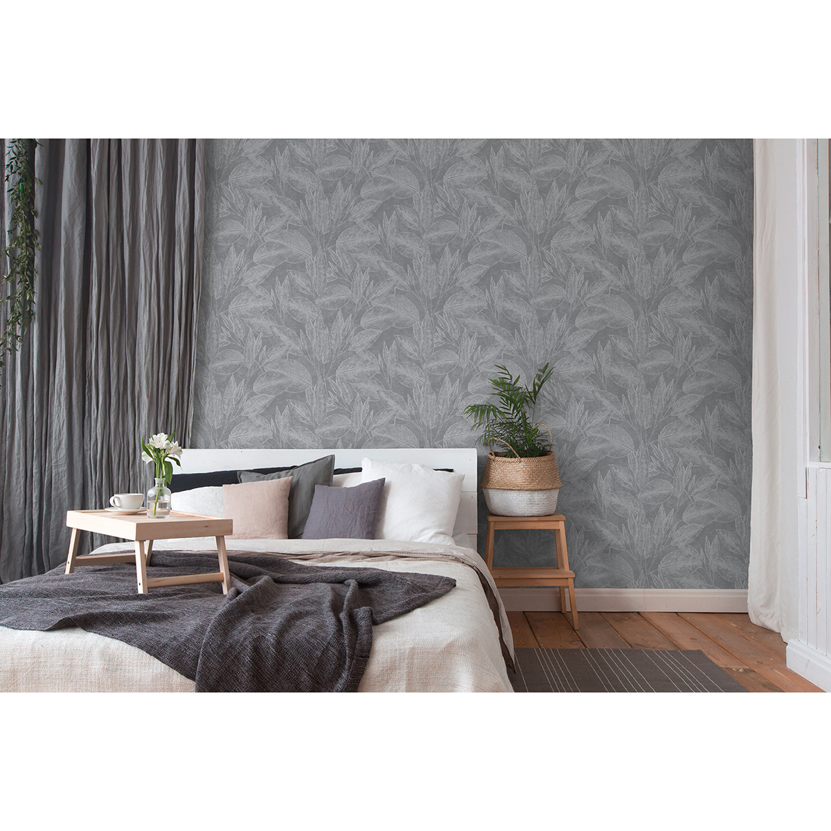 4035378364 Suki Grey Leaves Wallpaper by Advantage