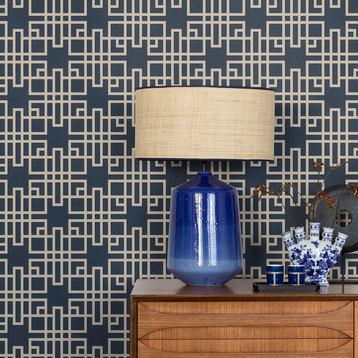 4035409253 Mana Navy Trellis Wallpaper by Advantage