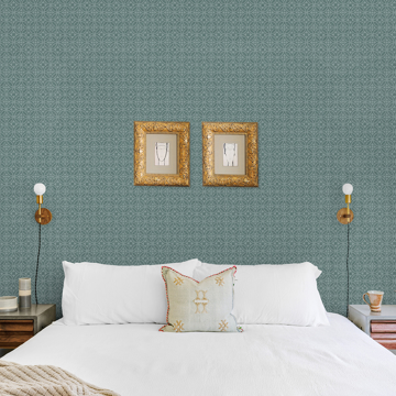Show details for Larsson Teal Ogee Wallpaper